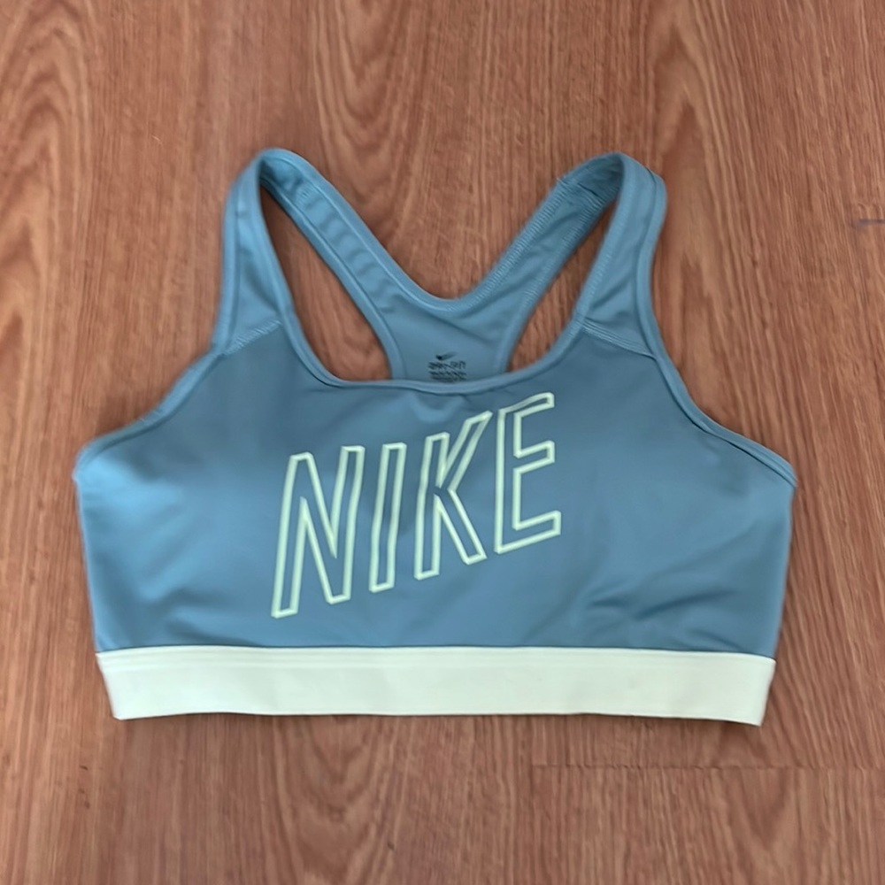 Nike dri-fit padded medium impact sports bra teal and yellow